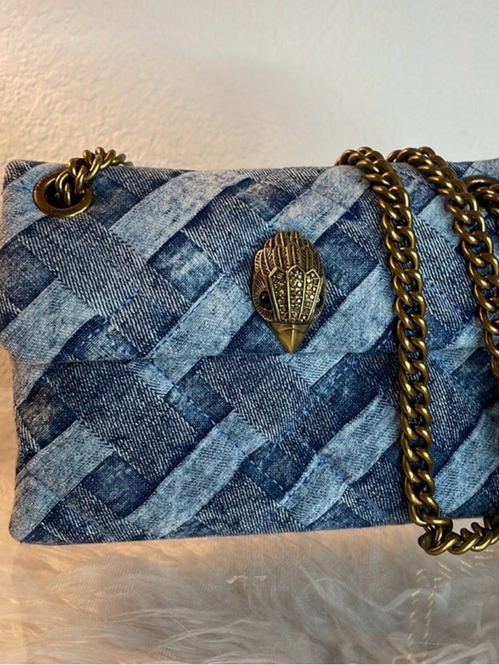 Kurt Geiger Denim Quilted Crossbody Bag with Gold Chain - Picture 13 of 13